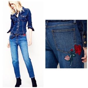Free People Rose Embroidered Straight Leg Jeans